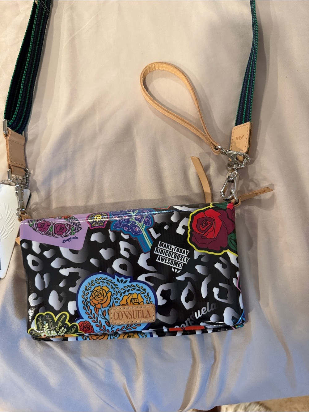 Consuela Black Multi-Color Floral & Leopard Crossbody Wristlet - Picture 2 of 4